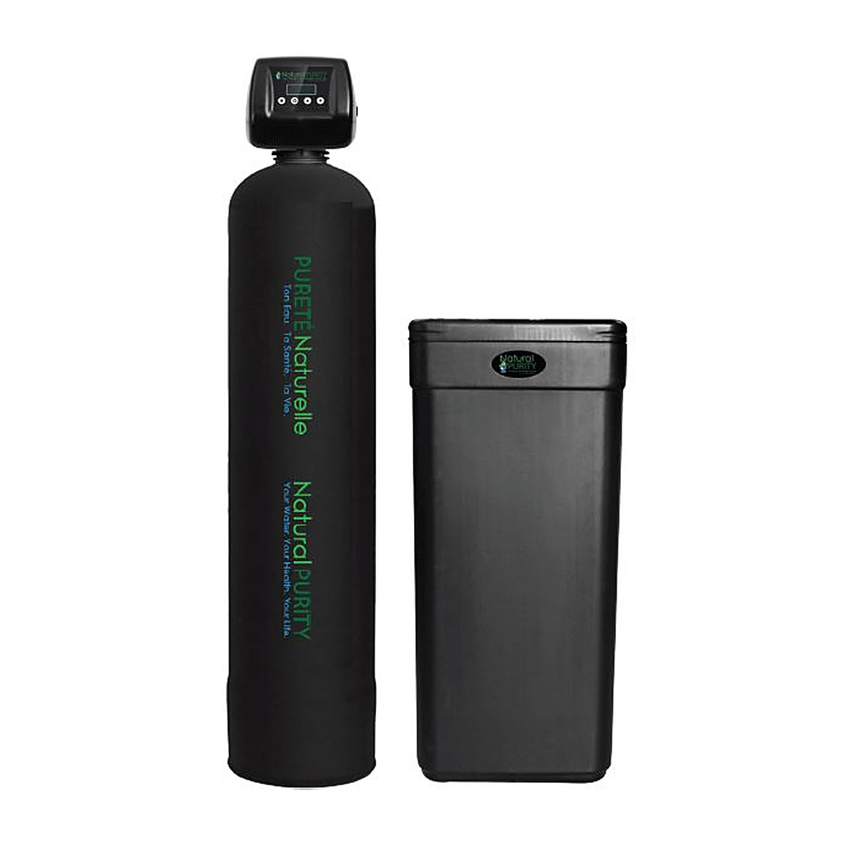 Twin tank water conditioner with control valve and brine tank