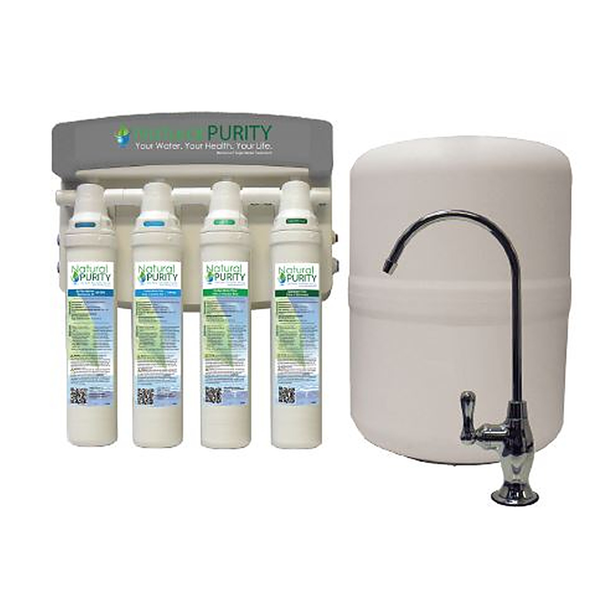 Under-sink reverse osmosis drinking water system with twist-and-lock cartridges